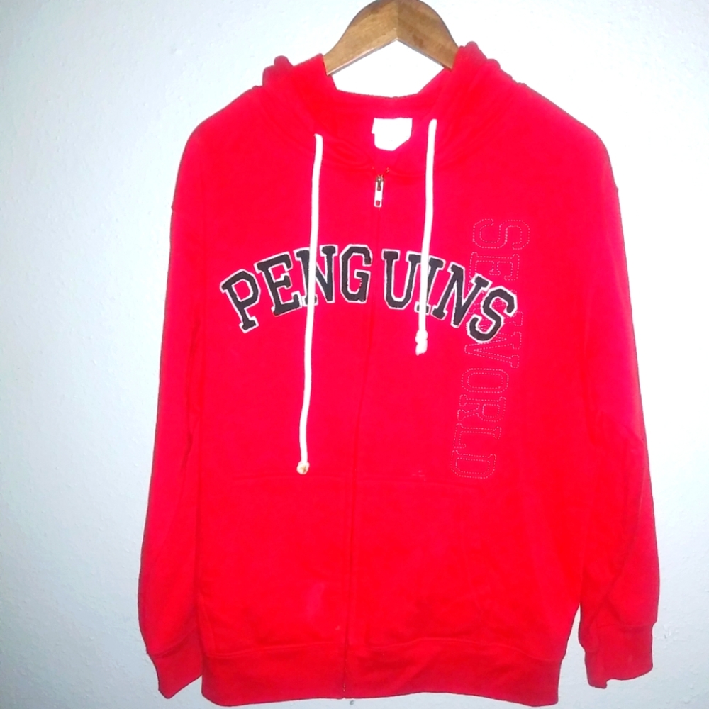 Sea World Penguins M Park Hoodie Zip Front Spellout Sweatshirt